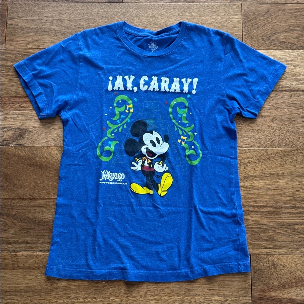 Disney Royal Blue Crew Neck Tee - Epcot Park World Showcase
